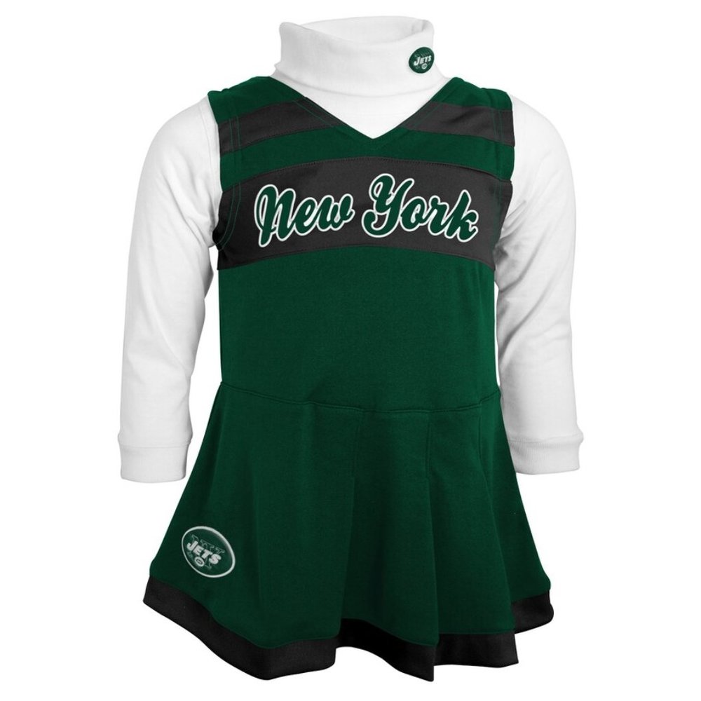 New York Jets Toddler Cheerleader Jumper Dress 2‎ Piece Green 3T New